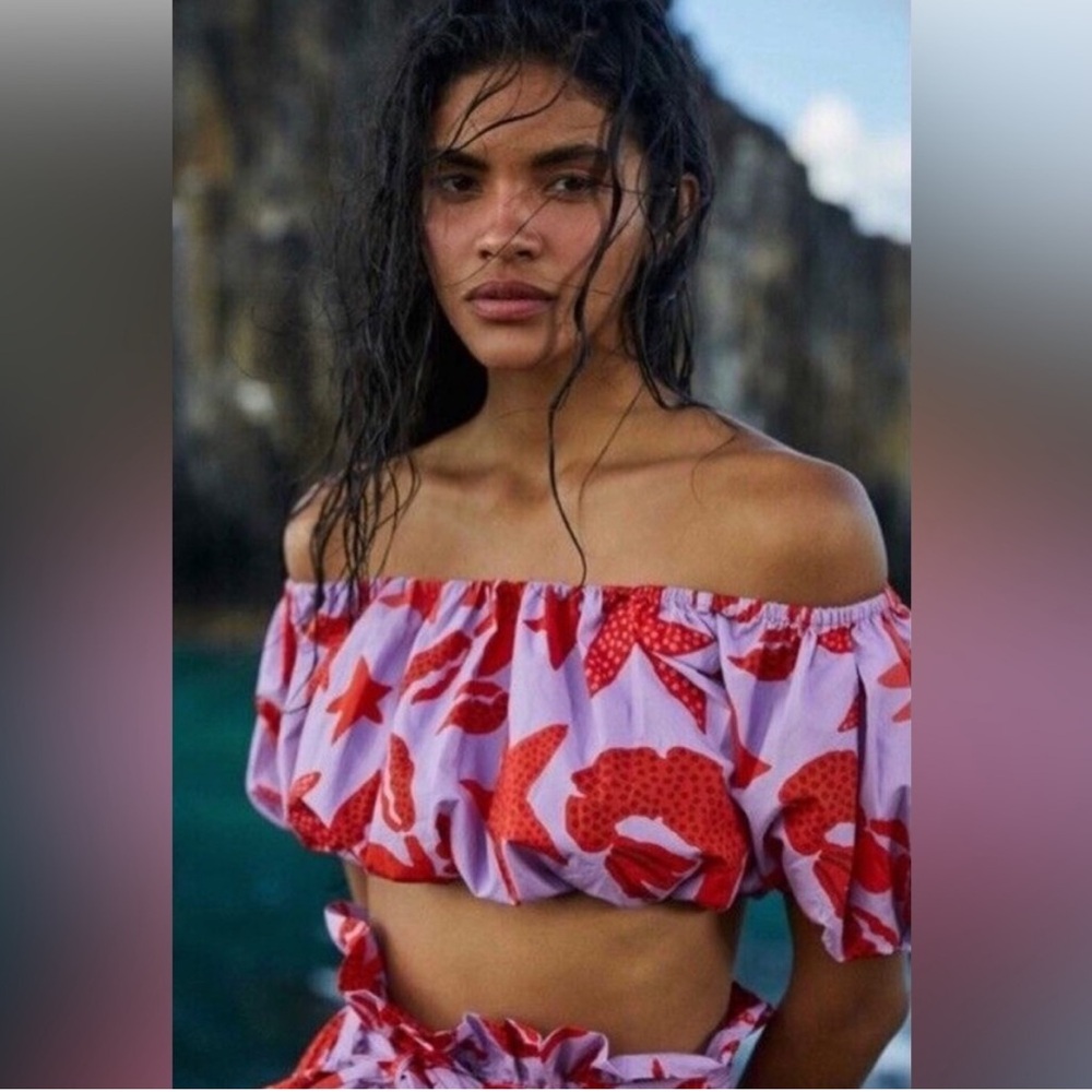 FARM Rio Lobster Sky Crop Top Red Purple Size‎ S Small New